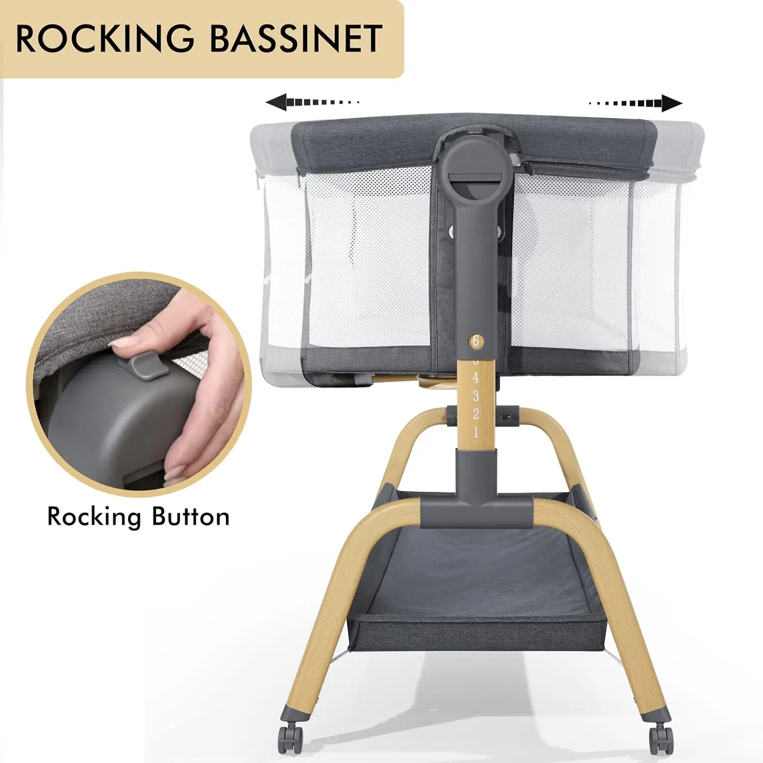 3 in 1 Baby Bassinet, Bedside Bassinet for Baby, Rocking Bassinet with Comfy Mattress and Wheels