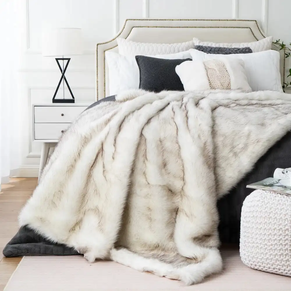 Faux Fur Blanket Plaid Blanke Sofa Luxury Faux Fox Fur Blankets Winter Thicken Warm Cozy Bedspread on the Bed Home Decor