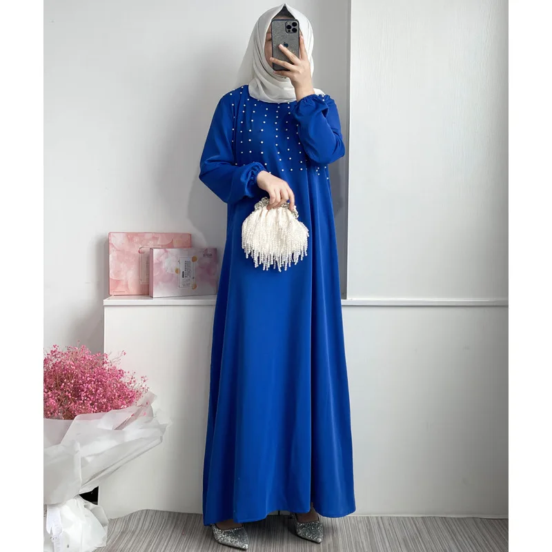 

New Baya Muslim Abaya Dubai Dress Middle East Party Abaya for Women Fashion Dress Nail Pearl Abaya Muslim Dress