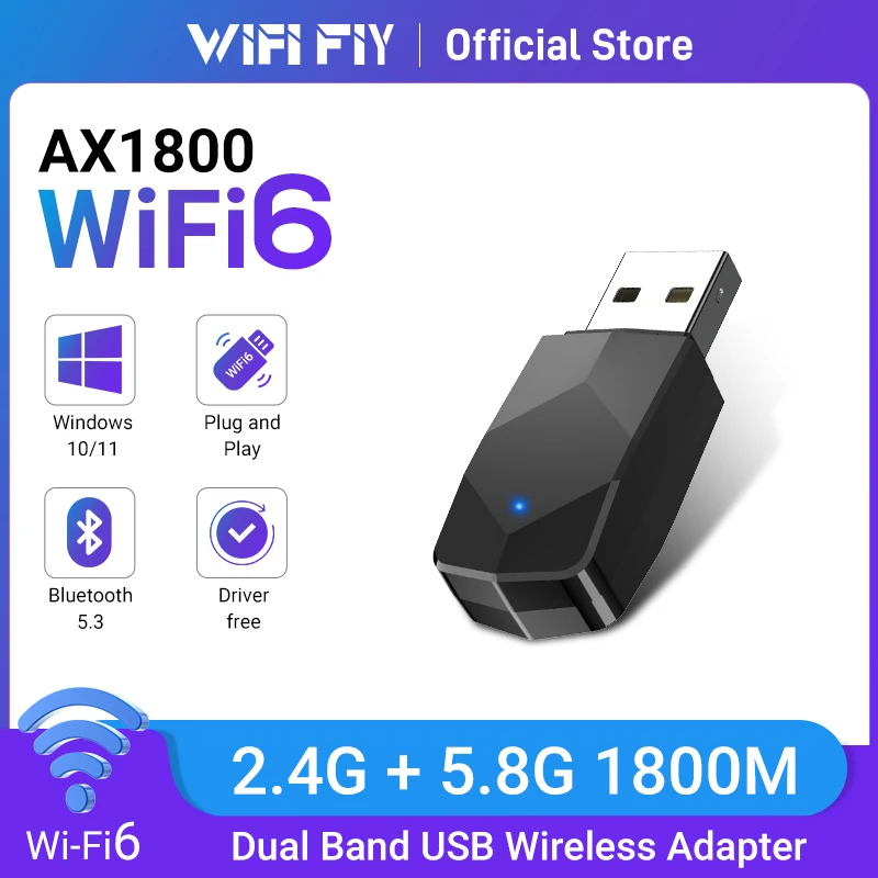 USB WiFi6 Adapter Bluetooth 5.3 Compatible with Windows 11/10 2.4G/5.8Ghz Wireless Network Adapter for Mac Laptop Desktop PC