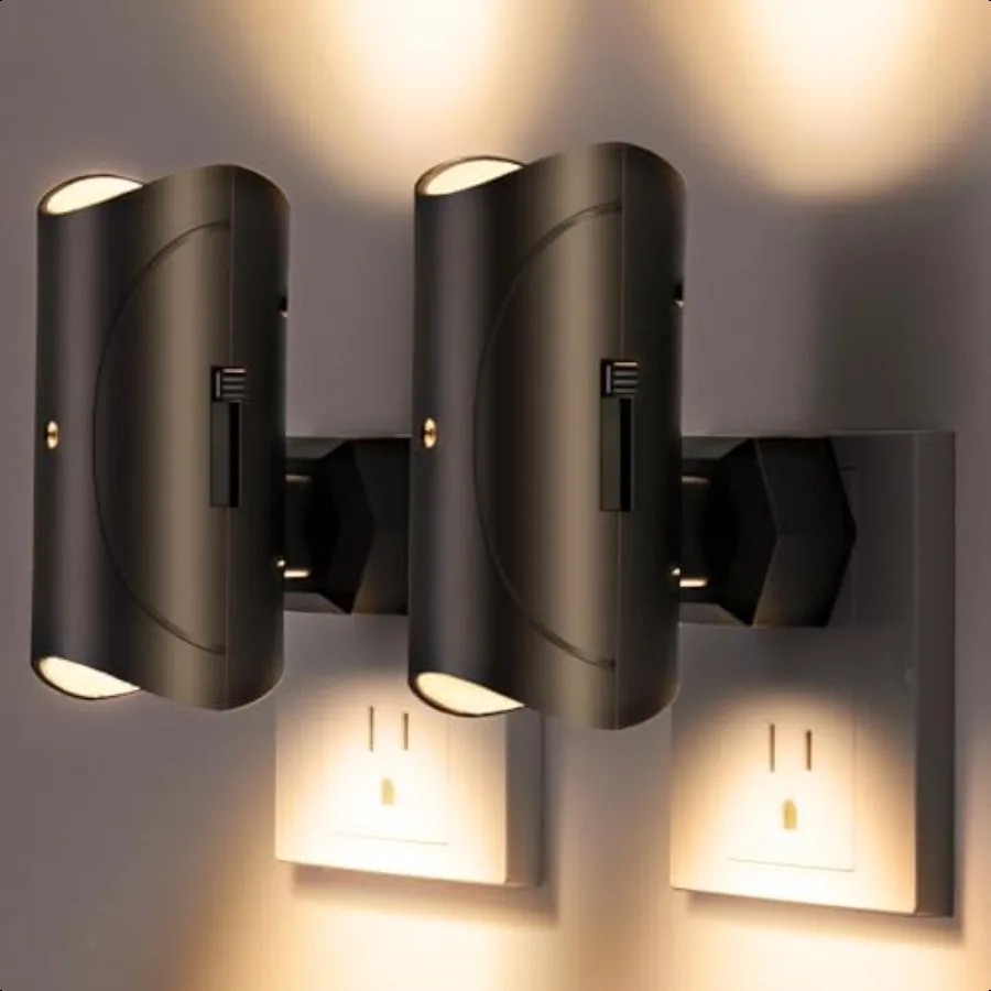 

Night Light Plugin Wall Mount with Dusk to Dawn Sensor Set of 2 Black