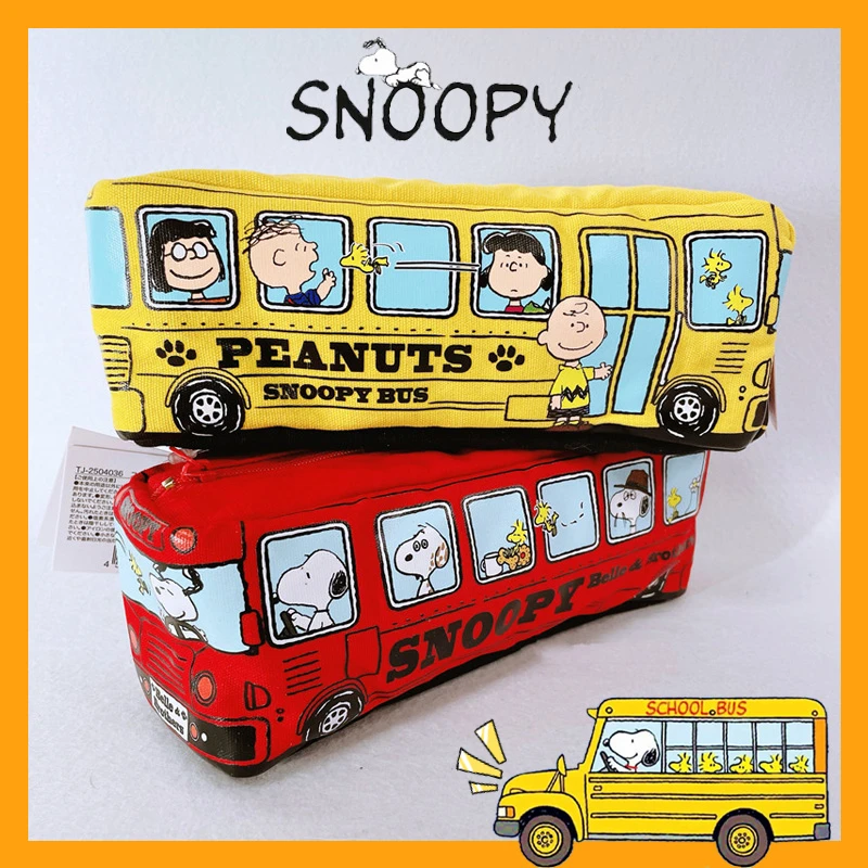 Cartoon Snoopy Bus Pencil Bag Canvas Large Capacity Car Zipper Pen Pencilcase for Student Stationery School Supplies kids gift