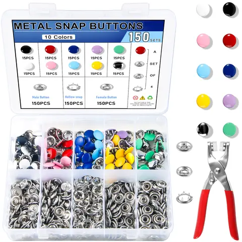 150sets Metal Snap Buttons Kit For Fabric Sewing With Pliers Press Tool