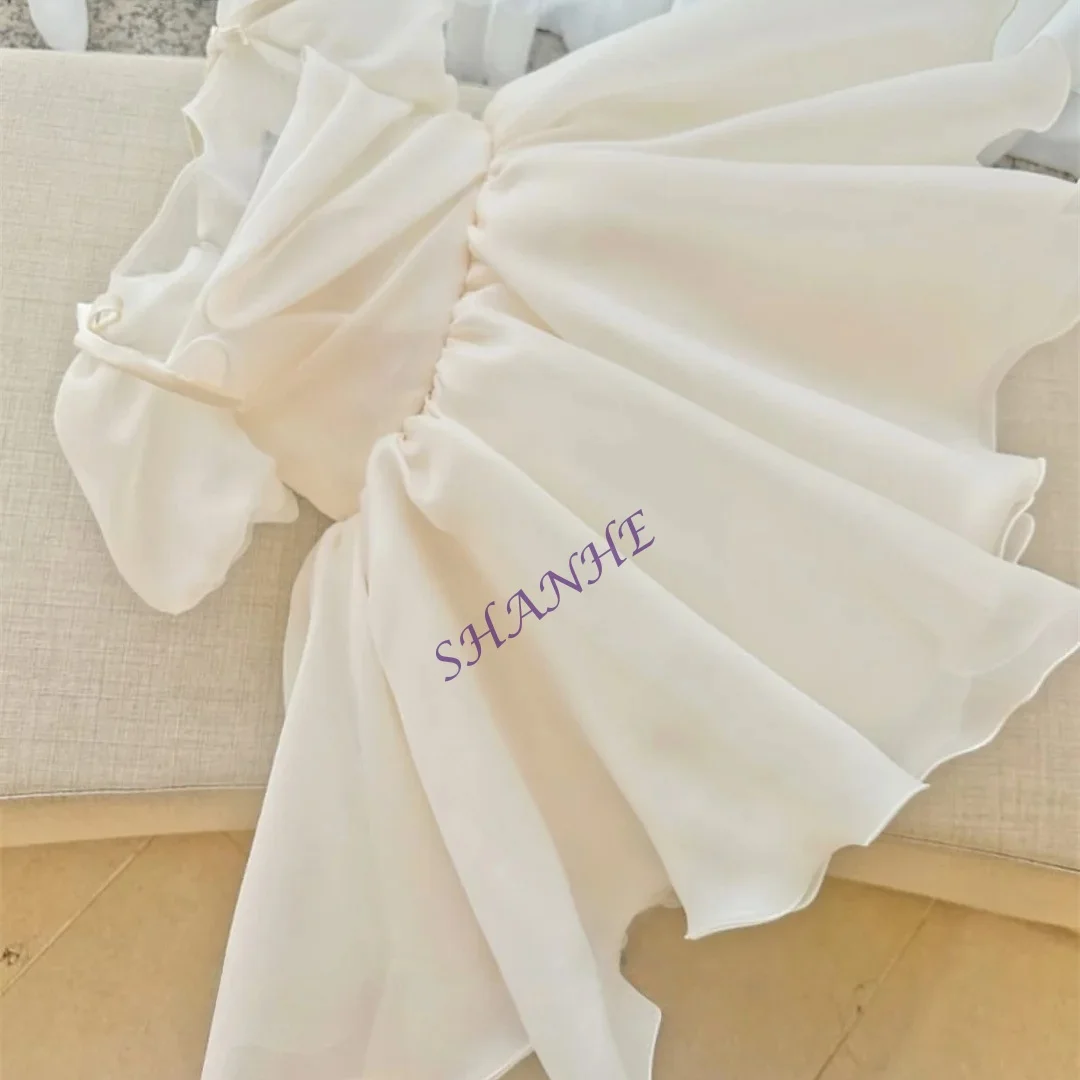 فساتين فتاة الزهور مخصصة بيضاء مكشكشة أنيقة الأميرة الأورجانزا الكرة ثوب للأطفال حفلة عيد ميلاد فستان التواصل الأول #2