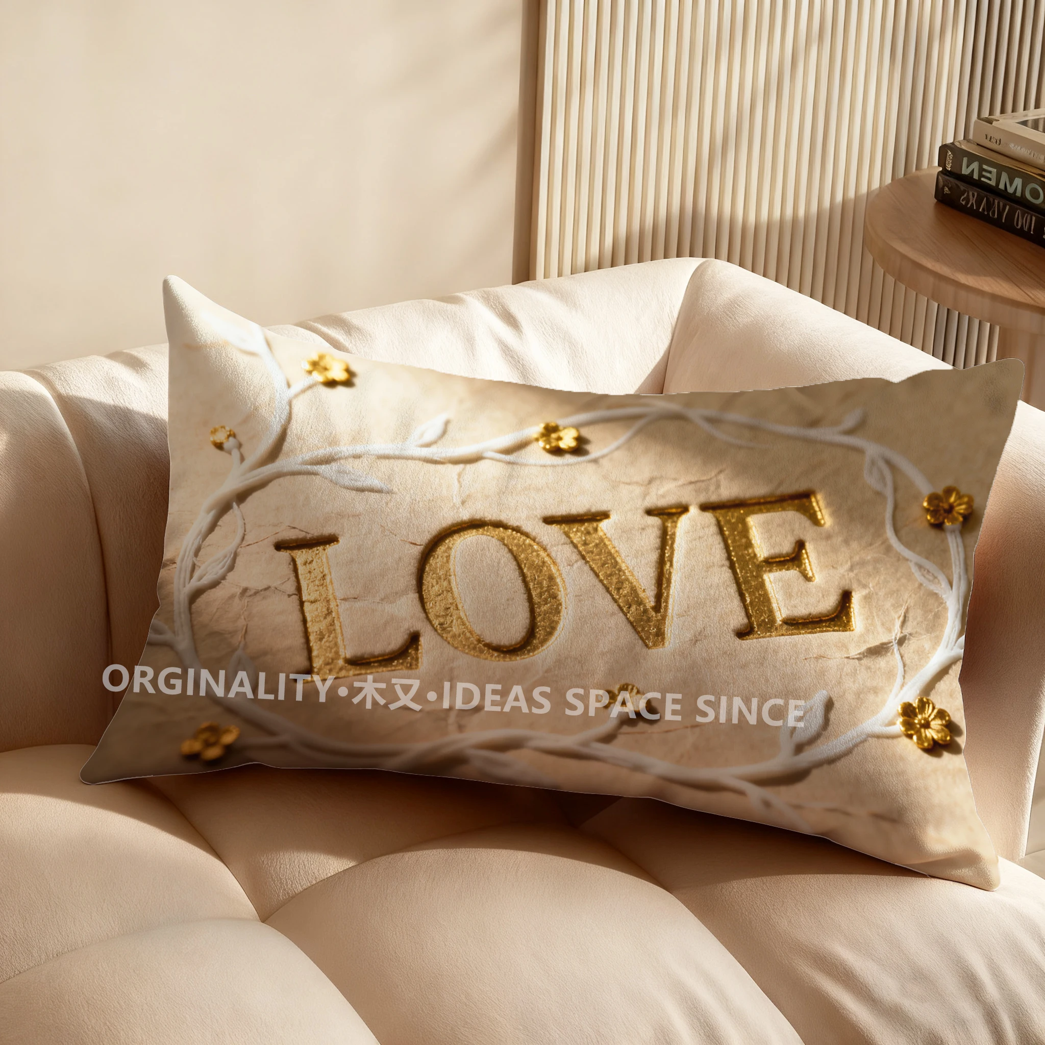2D Love Floral Pattern Rectangular Pillow Suitable For Sofa Bedroom Car Pillow Cover Cushion Rectangular Back Cushion