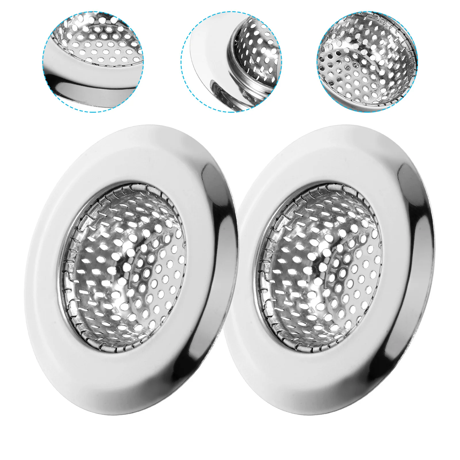 

2Pcs Kitchen Sink Filtering Strainer Stainless Steel Sink Strainer Smooth Curved Edge for Easy Cleaning Drain Basket for Food