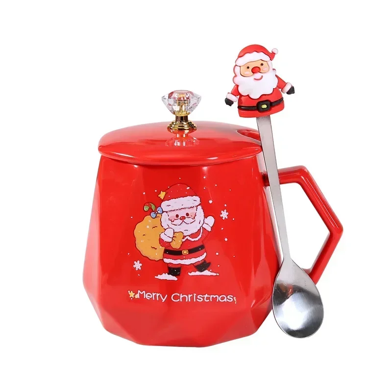 Christmas Ceramic Mugs Santa Claus Elk Snowman Water Cup Coffee Mug with Lid and Spoon Milk Cup Creative Merry Christmas Gifts