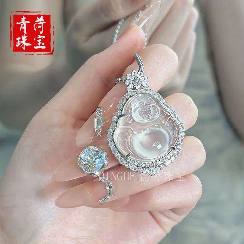 

Высококачественное женское ожерелье-кулон из халцедона с изображением Майтрейи и Будды с большим животом, выполненное из нефрита.