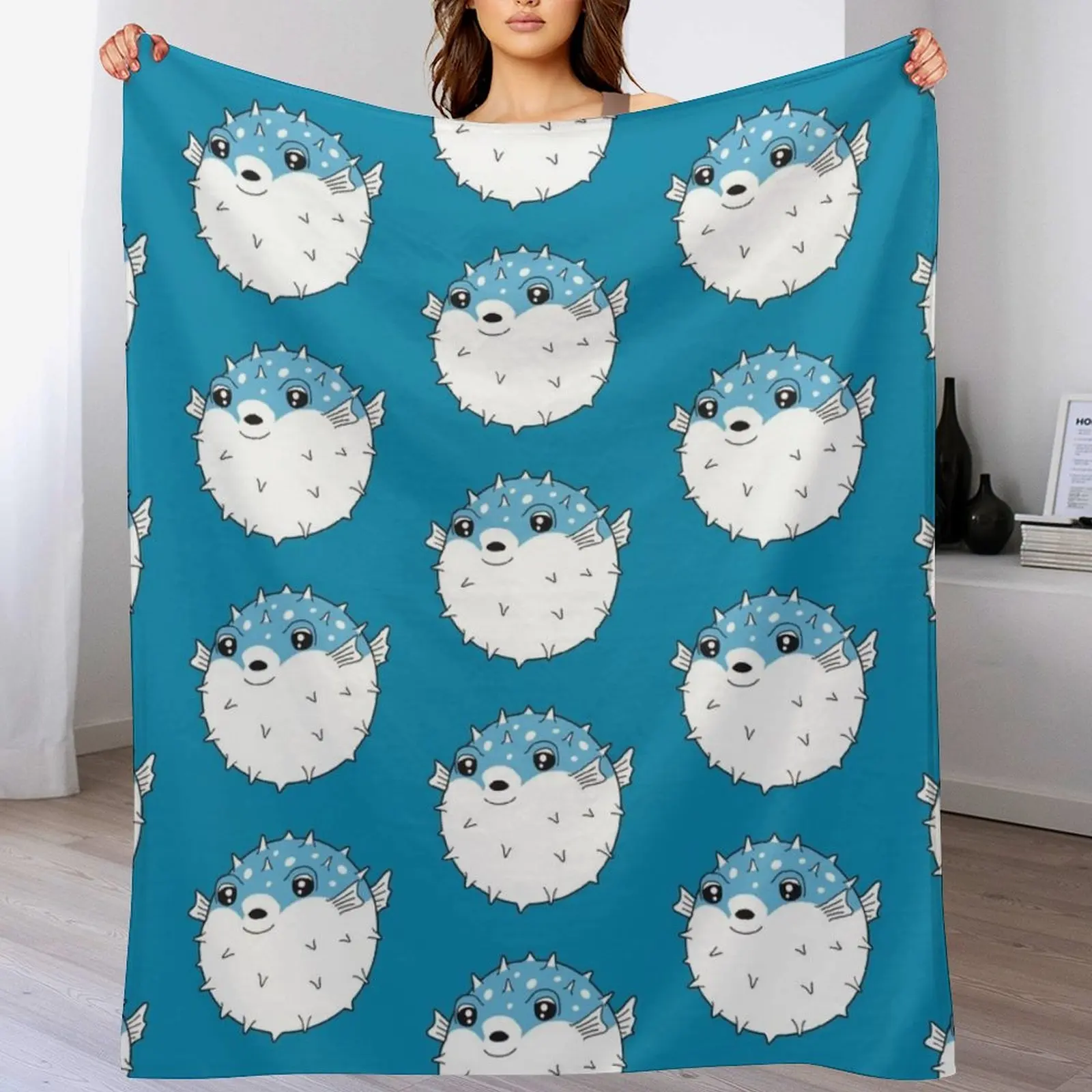 Fugu puffer fish Throw Blanket Thermals For Travel Flannel Fabric Blankets