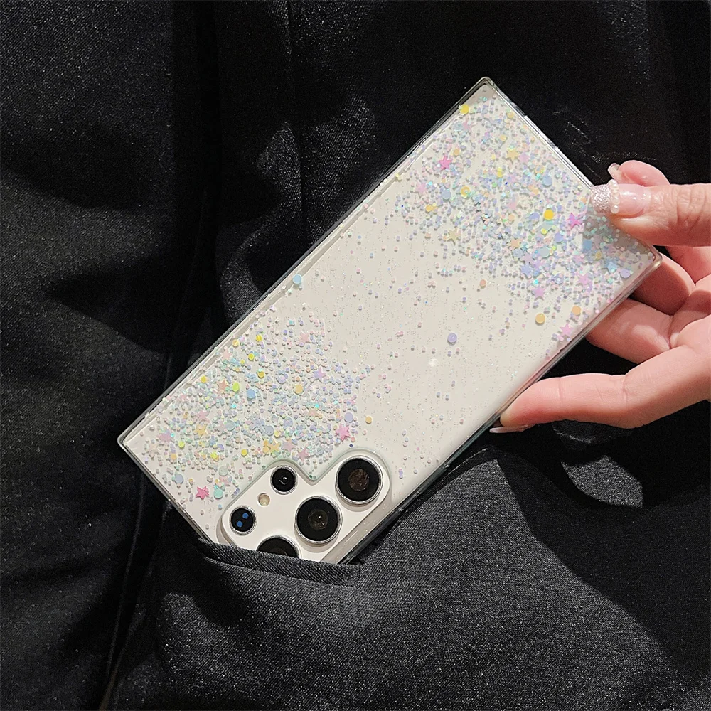 Glitter Colorful Star Case for Samsung Galaxy S24 Ultra S23 S22 Plus S21 S20 FE A34 A54 A14 A52 A73 A53 A33 Transparent Cover