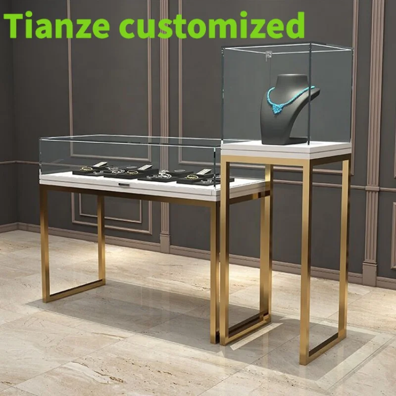 

Customized-Custom Modern Stainless Steel Cabinet Glass Jewelry Display Showcase Shop