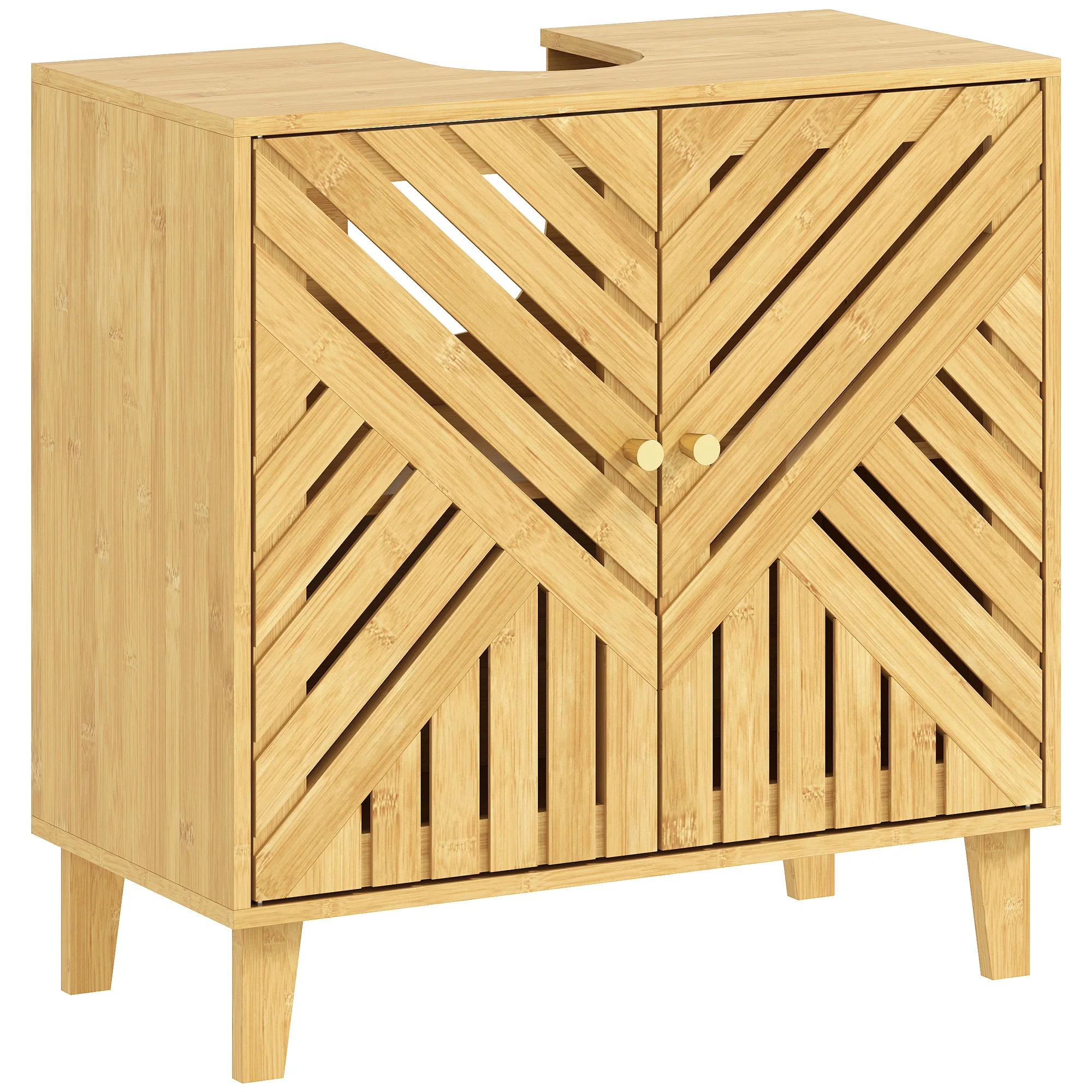 Homcom Meuble de coiffeuse en bambou avec 2 portes à lattes et étagère réglable pour évier sans pied 60X30X60 cm Naturel