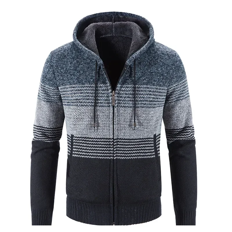 Autumn Winter Men\'s Hooded Sweater Jacket Warm Cashmere Casual Wool Zipper Slim Fleece Cardigan Men Coat Knitwear Sweater Men