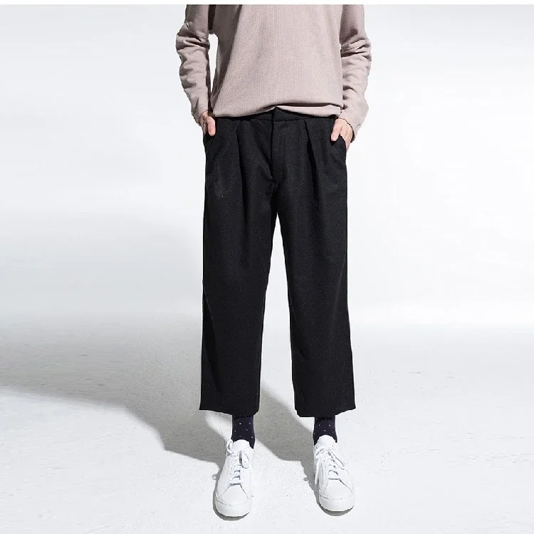 

Men's Casual Pants Maoni Wide Leg Pants Capris Autumn Winter Double Thick Wool Youth Fashion City