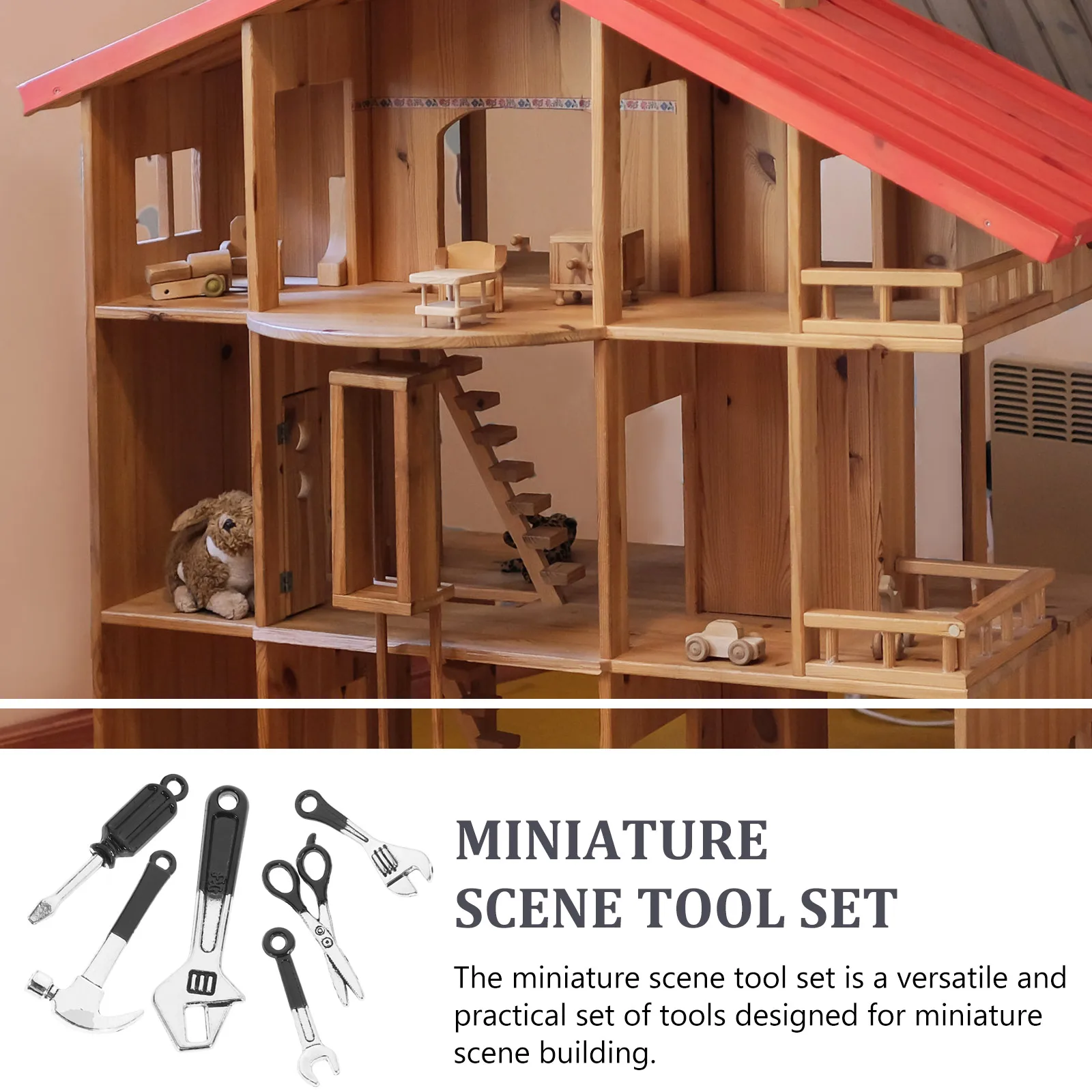 Set di strumenti in miniatura Mini chiave a martello nera Puntelli decorativi per la fotografia Mini scene Giocattoli da costruzione Accessori finta di giocare