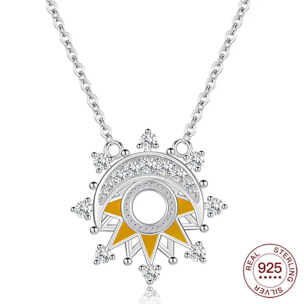 925 Sterling Silver Sun Nightlight Necklace Yellow Luminous Pendant Necklace Graduation Trip Jewelry Gifts For Women