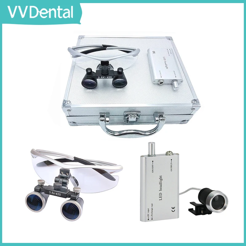 VVDental 1Set Dental Loupes Head-mounted Dentistry Head Lamp 3W/2.5X/3.5x Portable Light Rechargeable Battery