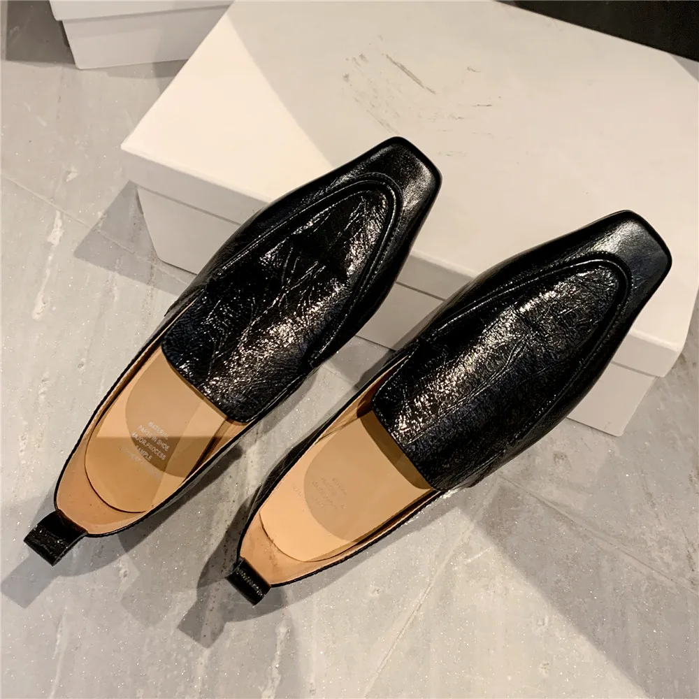 MILI-MIYA New Arrival Small Square Head Women Cow Leather Flats Solid Color Slip On Big Size 34-40 Cracked Leather Casual Shoes