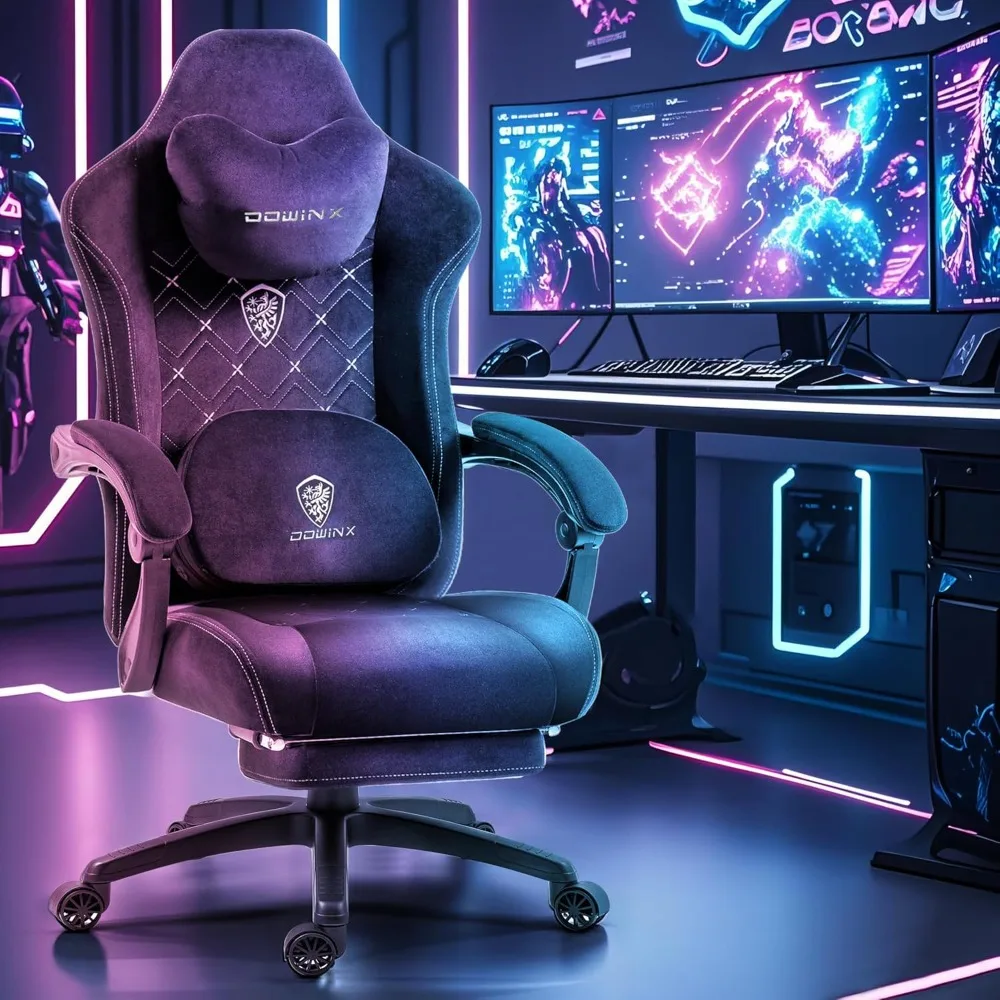 

Game chair with heated massage waist support, tall fabric game chair suitable for adults with foot pedals, ergonomic