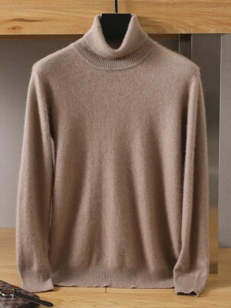 Men's Mink Velvet Cashmere Sweater, High Lapels Pullovers, Knitted Winter Tops, Long Sleeve, High-End Jumpers, 100%, New