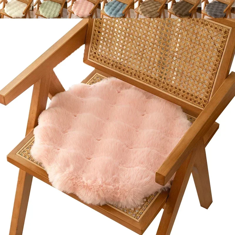 Rabbit Plush Chair Seat Pads Round Warm Winter Chair Pads 45/50cm Non Slip Stool Mat Bedroom Window Floor Mat Decor Cushion