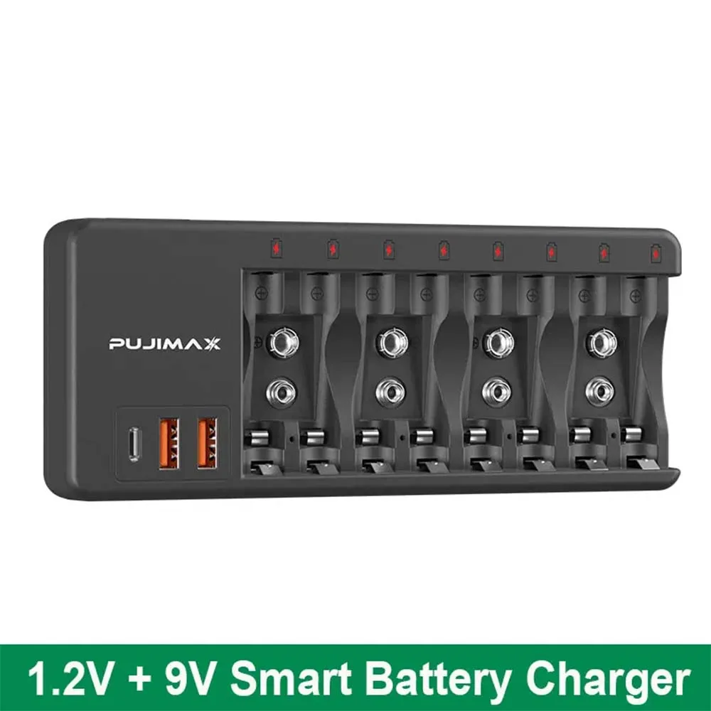 

Battery Charger for 1.2V AA/AAA Ni-MH/Ni-Cd Rechargeable Batteries with 9V Li-ion Multifunctional Battery Charger