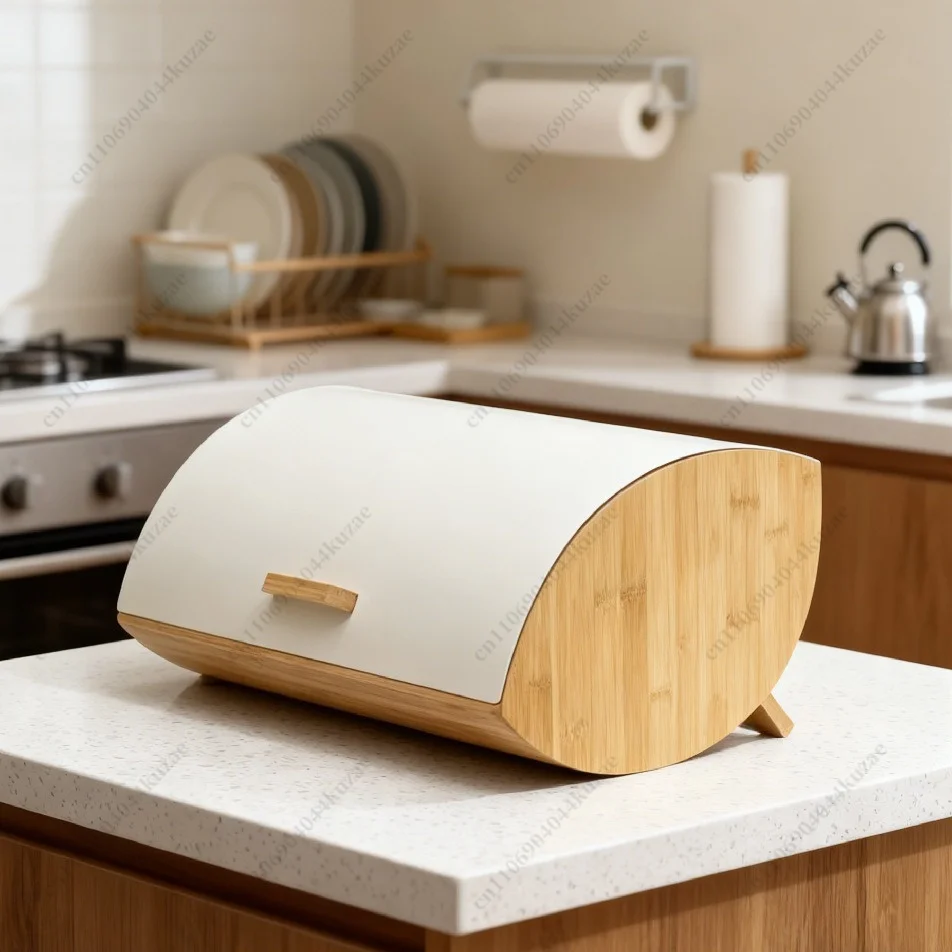 Metal Sealed Storage Box with Bamboo Lid, Kitchen Organizer for Bread and Food, Dustproof and Fresh-keeping