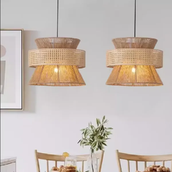 Wabi-sabi wind chandelier vintage industrial bedroom restaurant bar teahouse rattan woven home decor  pendent light