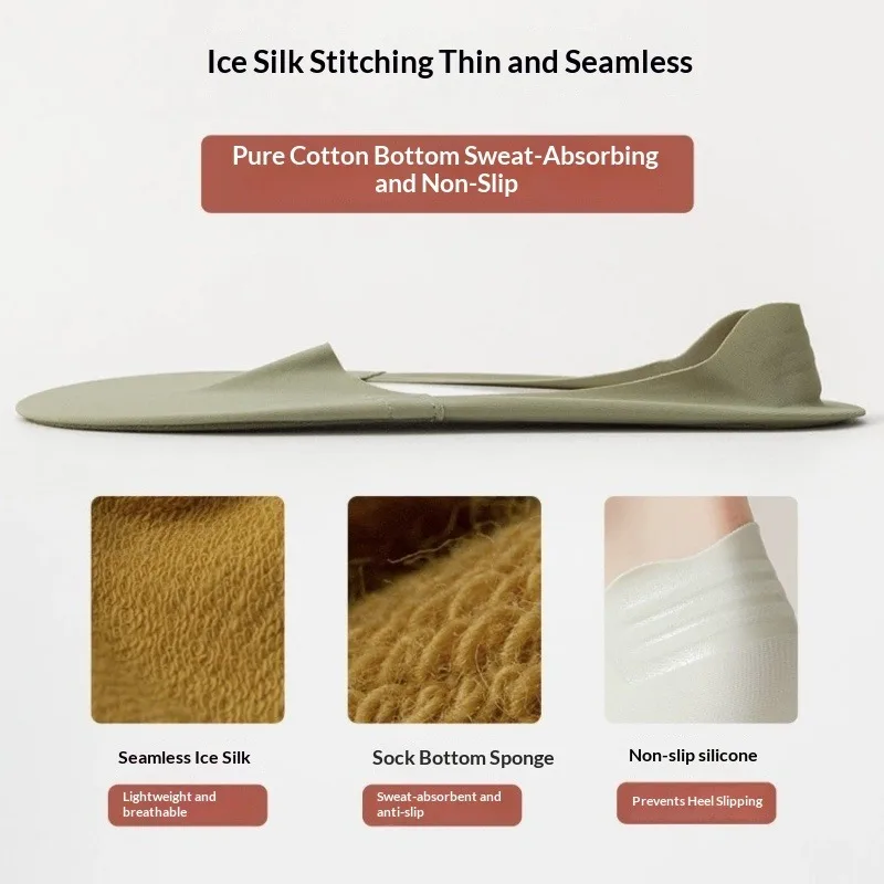 Summer Women Thin Invisible Ice Silk Short Foot Inserts Silicone Anti Slip Sweat Absorb Cotton Comfort Shoe Cushion Pads