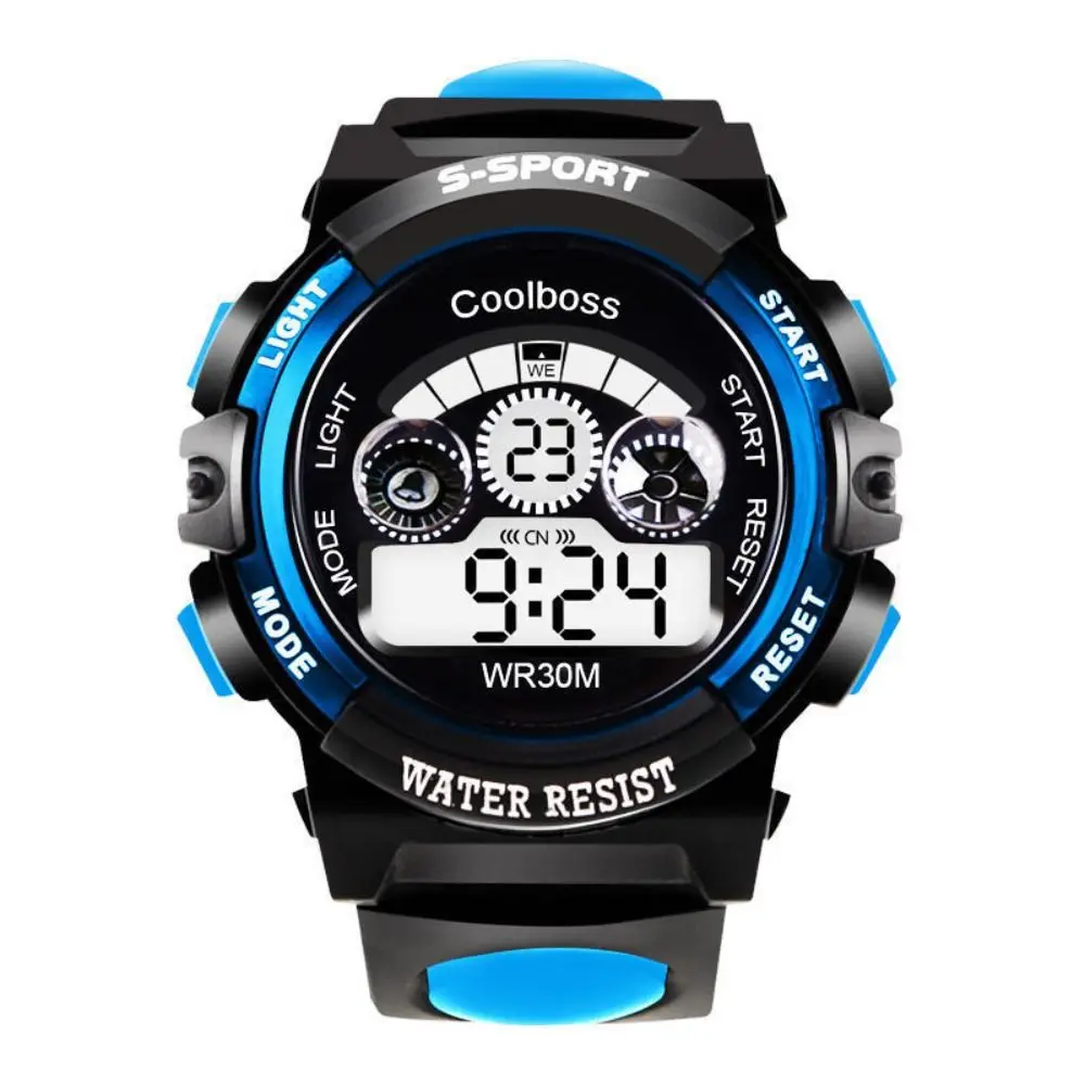 Rubber Plastic Sport Wrist Watch LED Black Blue Red Yellow Boys Watches Adjustable Multi-function Dial Electronic Watch Unisex