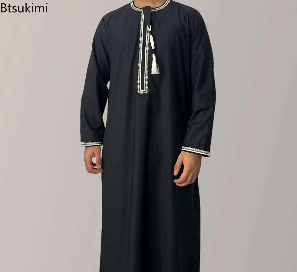 Eid Ramadan Muslim Fashion Abayas for Men Long Sleeve Dress Robes Embroidered Jubba Thobe Dubai Arab Saudi Kaftan Islam Clothing