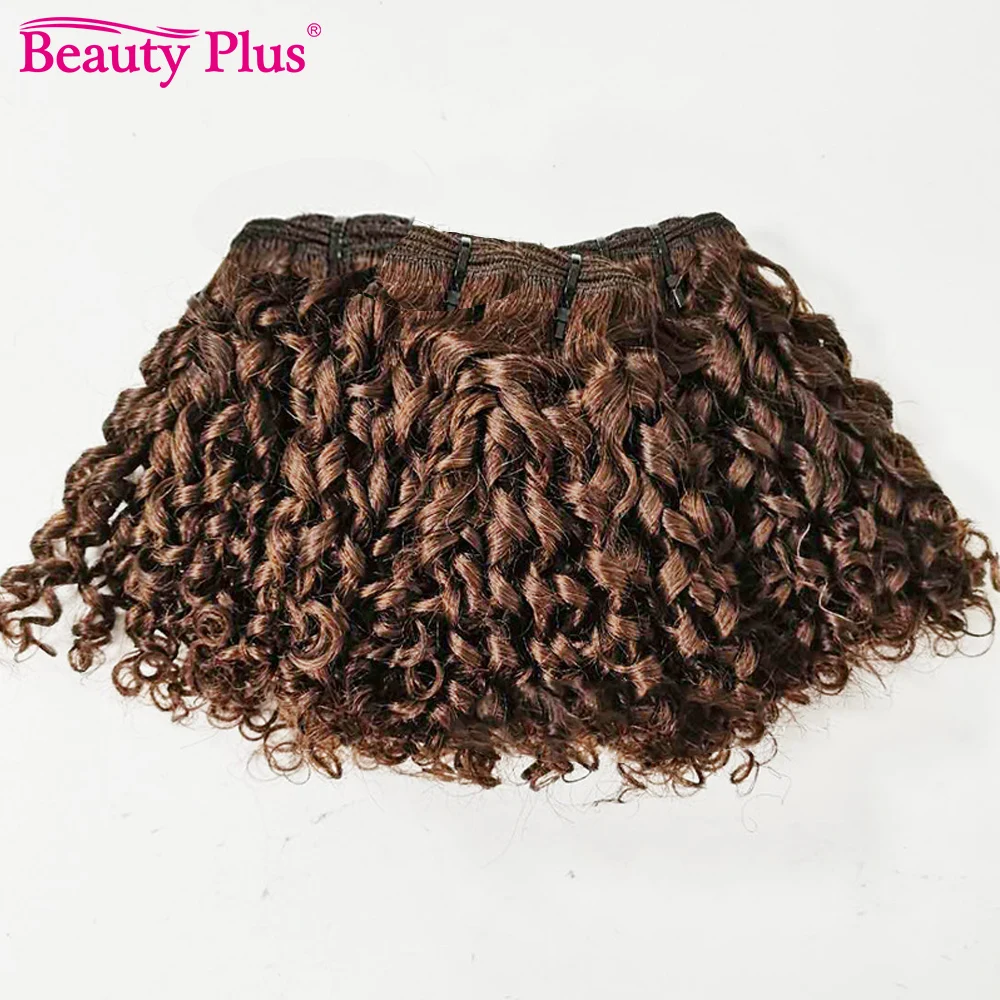 Coklat #4 berwarna Spiral keriting Funmi rambut manusia Brasil menenun ekstensi rambut Pixie rambut keriting bundel penawaran