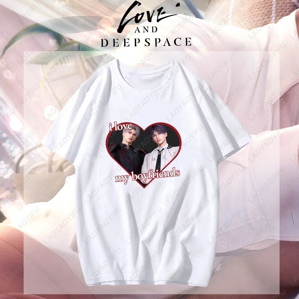 Camiseta con estampado de Love and Deepspace Sylus Caleb, camisetas de algodón de alta calidad para mujer, camisetas de juego de amor de verano