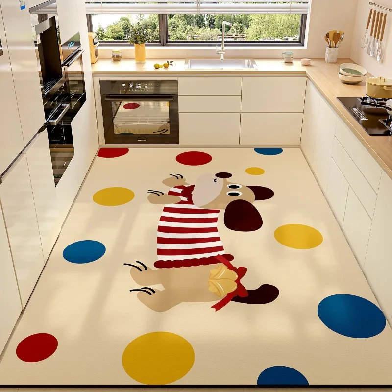 Curly Haired Dachshund Puppy PVC Leather Rug Waterproof Oil-proof Stain-resistant Kitchen Carpet Large Area Non-slip Floor Mats