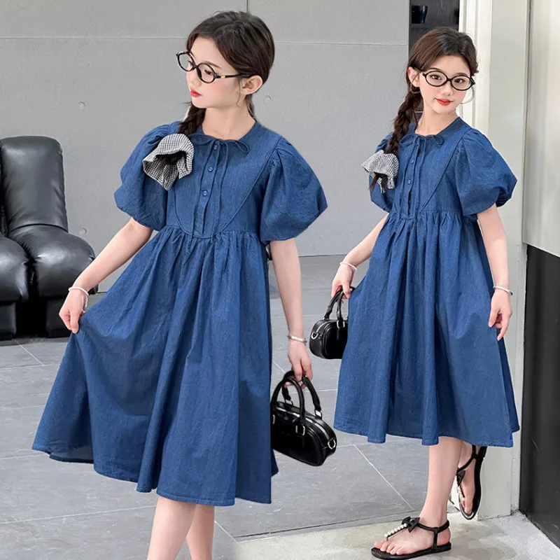 여아 여름 원피스 여름 패션 아동 톈시 데님 드레스 키즈 퍼프 소매 공주 드레스 2025 신상