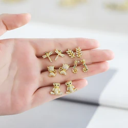FLOLA Tiny Clear Crystal Bear Stud Earrings for Women Girls Gold Plated Cat Ear Studs Animal Jewelry Friendship Gifts erst35
