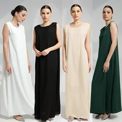 Basic Plain Under Abaya Dress Inside Abayas Robes Muslim Women Modest Simple Inner Sleevess Dress Eid Ramadan Islamic Clothing