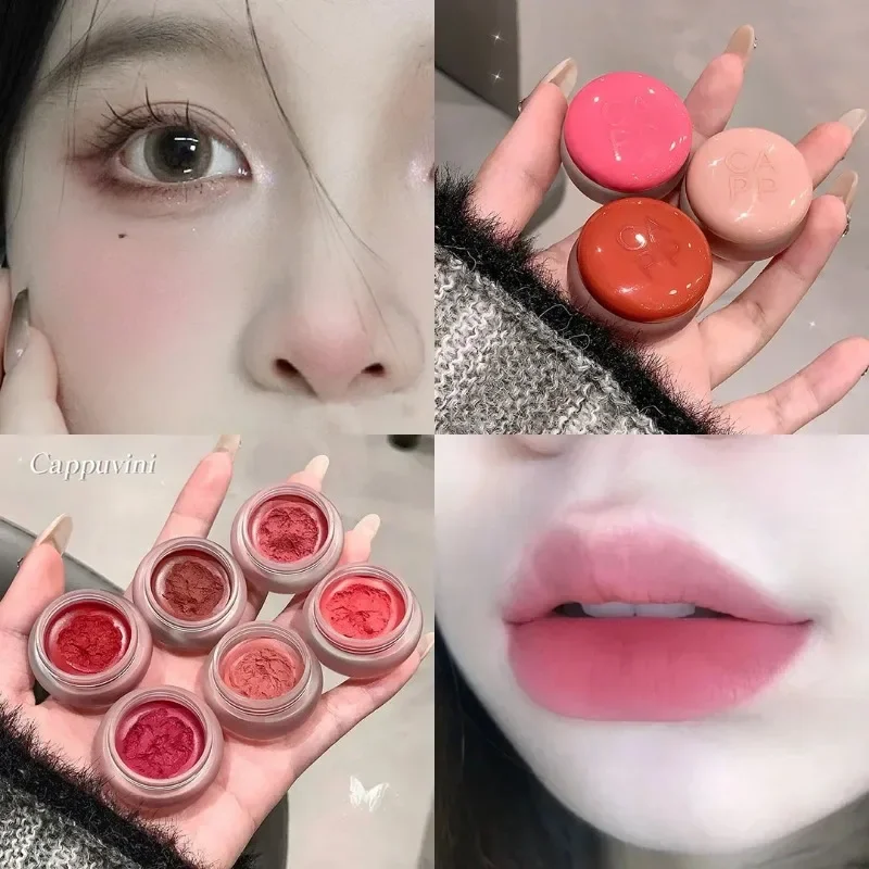 Cappuvini Canned Lip Mud Matte Velvet Mousse Lip Gloss Moisturizing Lipstick Cheek Blush Cream Tint Lips Korean Makeup Products