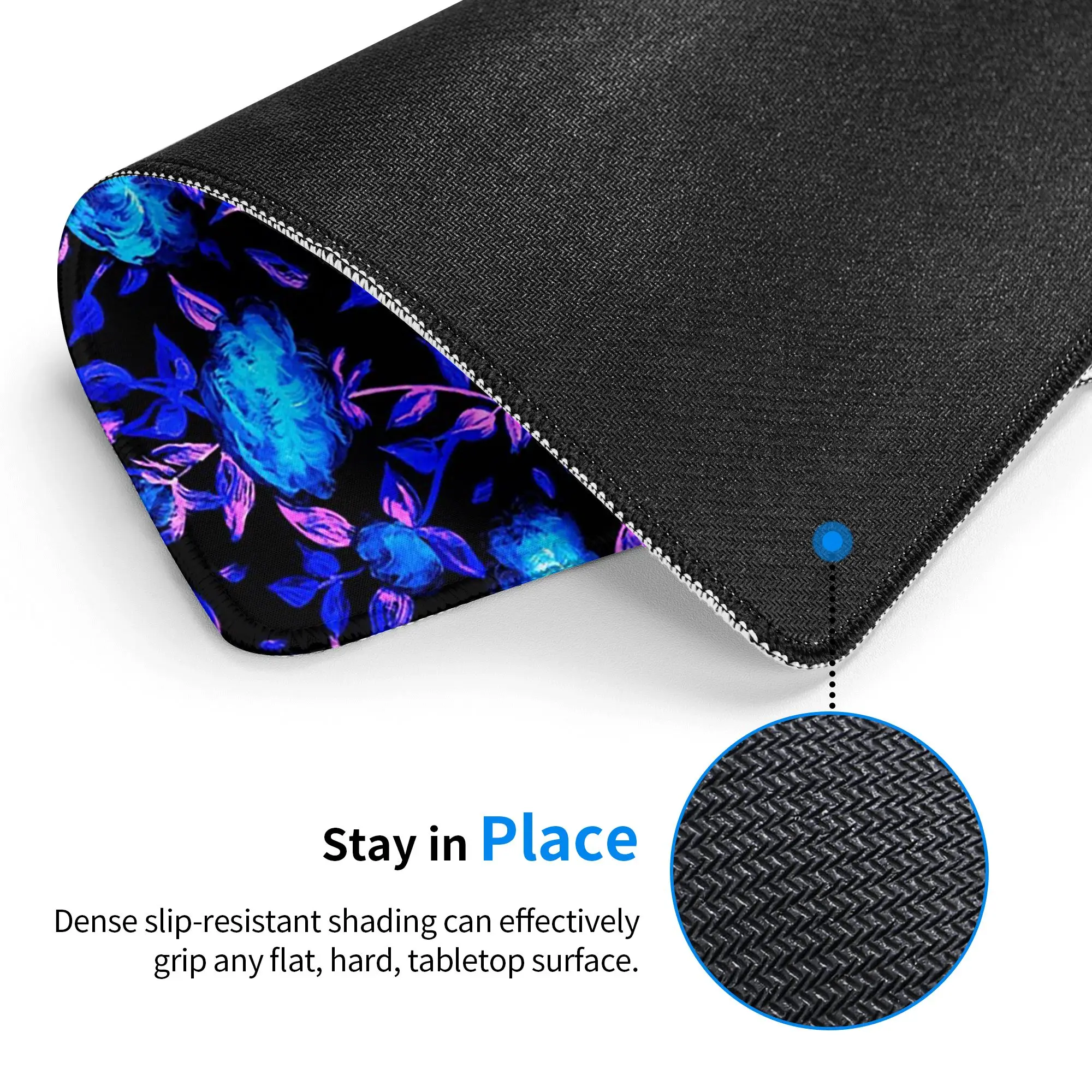 Fluorescent Rose Floral Plants Mouse Pad Computer Keyboard Mouse Mat Gaming PC Laptop Desk Mat Office Accessories Table Mats