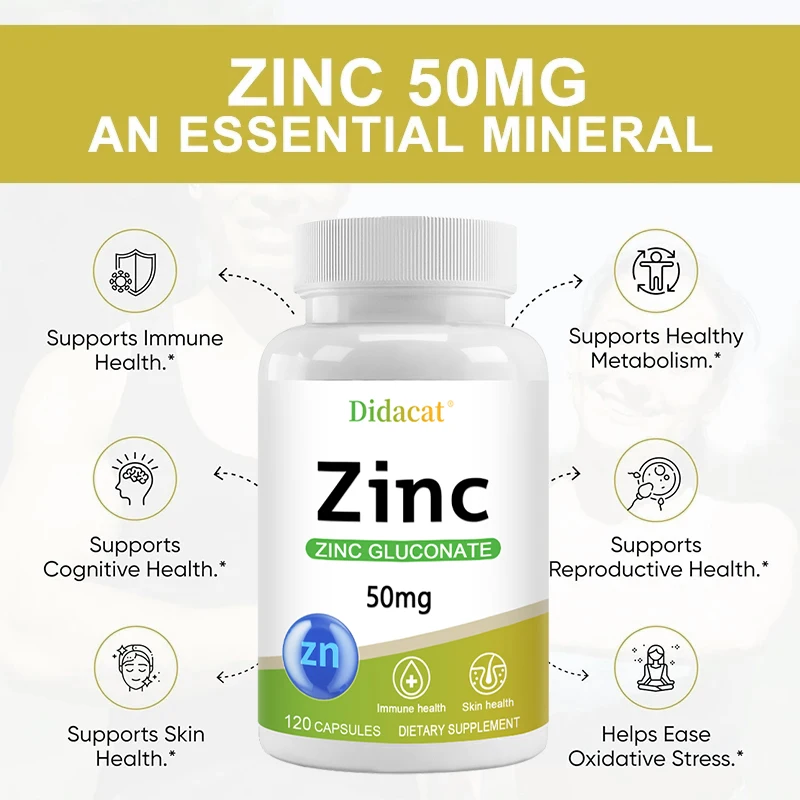 Zinc Capsules - Zinc Gluconate Supplement - Enhanced Absorption - For Immune System and Skin Health, Vegetarian Friendly