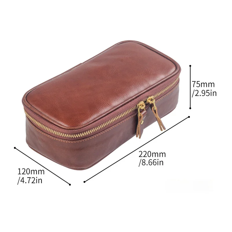 Handmade Genuine Leather 3 Pipe Case Multifunctional Tobacco Pipe Pouch With Wristband Portable Tobacco Fluffing Tray