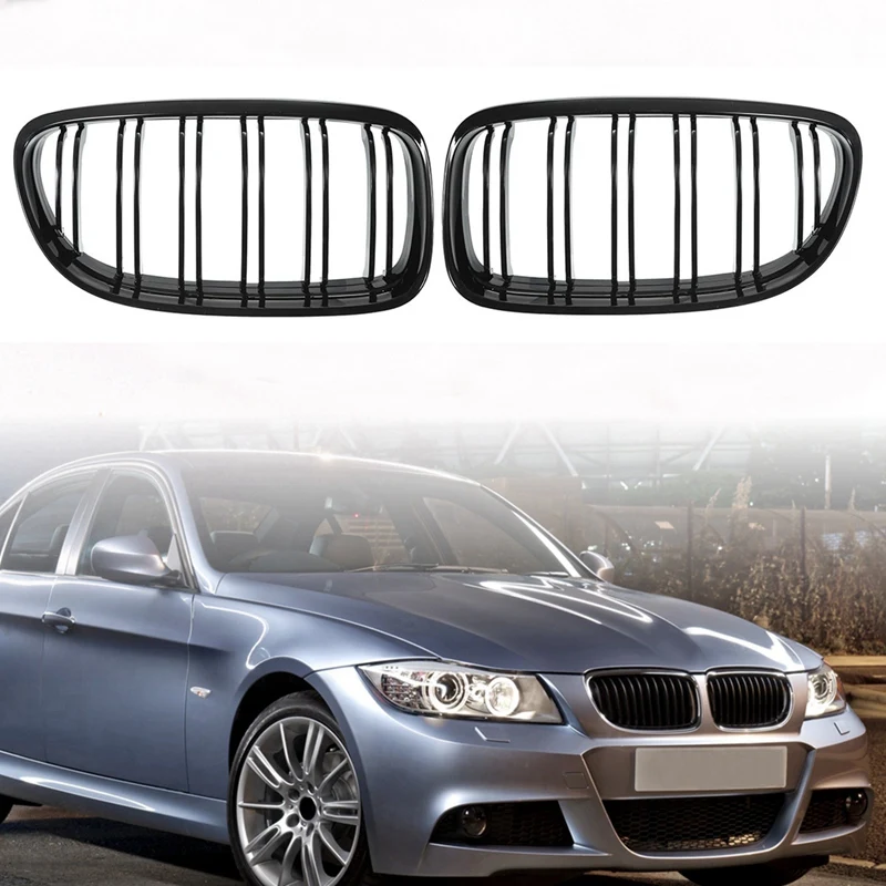 Grade de carro duplo slat para BMW Série 3, Frente Rim, Brilhante, Linha 2, E90, E91, 2009, 2010, 2011, 2012, Styling, 1 Par