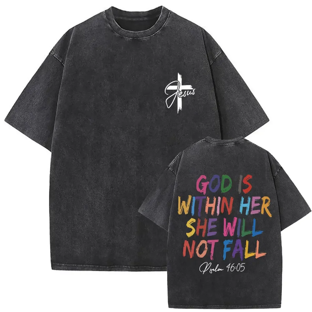 Christian Religious Jesus Forgive Them Father Vintage Washed T-shirt Men Women Gothic Rock Oversized T Shirts Tops Streetwear image 4