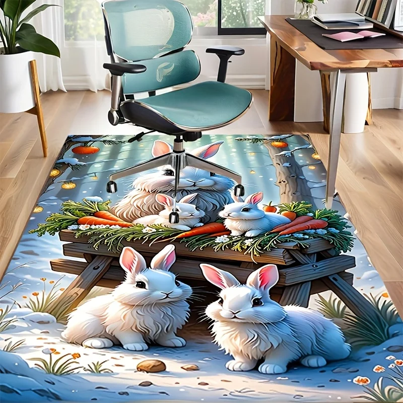 

Whimsical Bunny Family Print Carpet Crystal Velvet, Anti-Slip Mat for Bedroom, Living Room, Office Chair - Festive