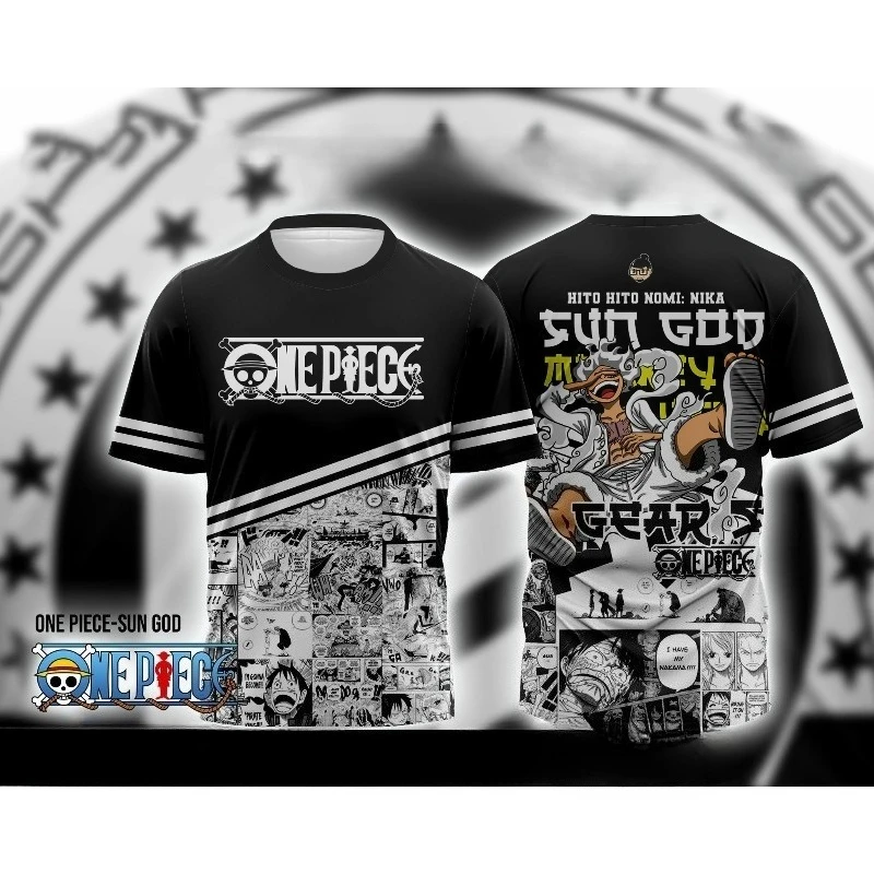 

BANDAI Anime One Piece T Shirt Luffy Gear 5 Sun God Nika Design Manga Print Short Sleeve for Fans Must Have Trendy Anime Tops