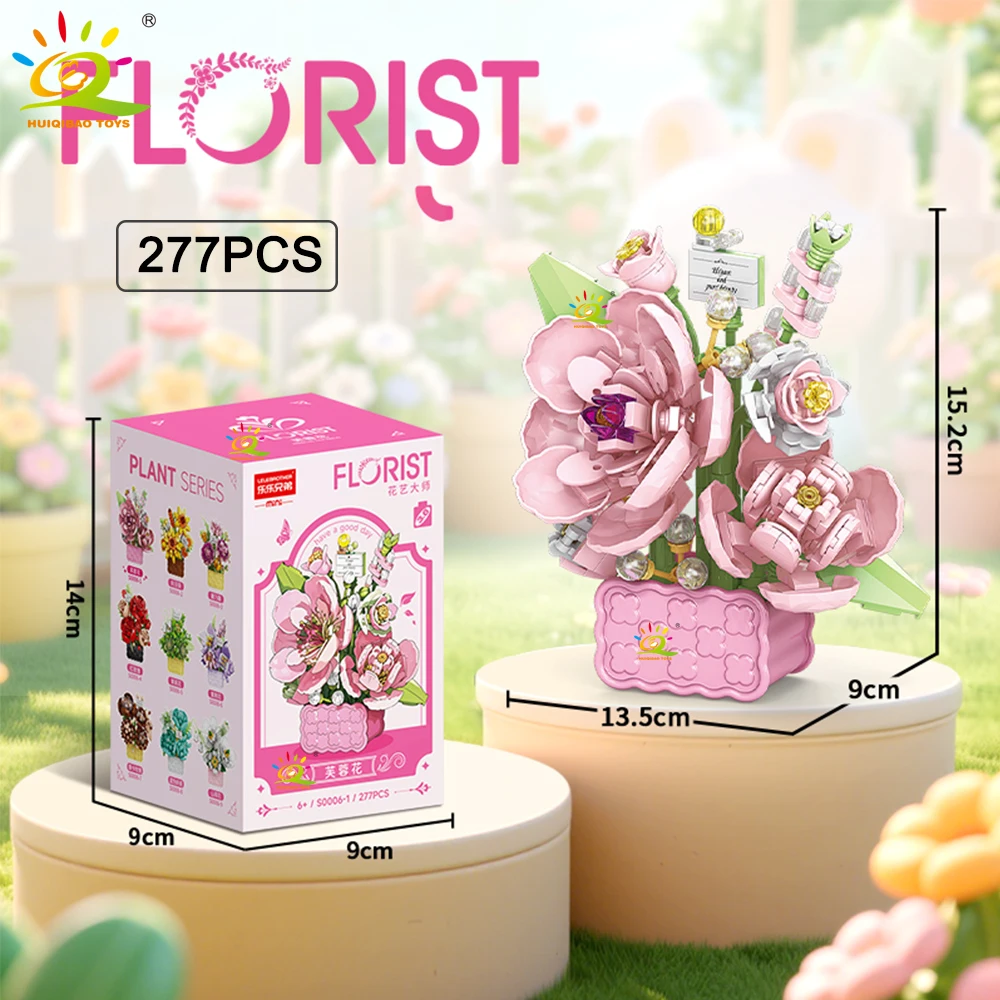 HUIQIBAO MOC Mini Blume mit Vase Modell Micro Baustein Ewiger Blumenstrauß Home Schreibtisch Schreibtisch Pflanze Dekor Ziegel Mädchen Kinder Spielzeug – Detail 5