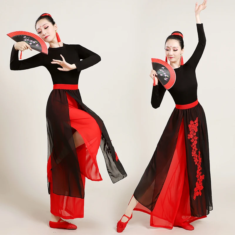Das klassische Tanzaufführungskleid, elegantes chinesisches Windmädchen, Gruppenfächertanz, Trainingskleid im antiken Stil, Set, Tanzkleid