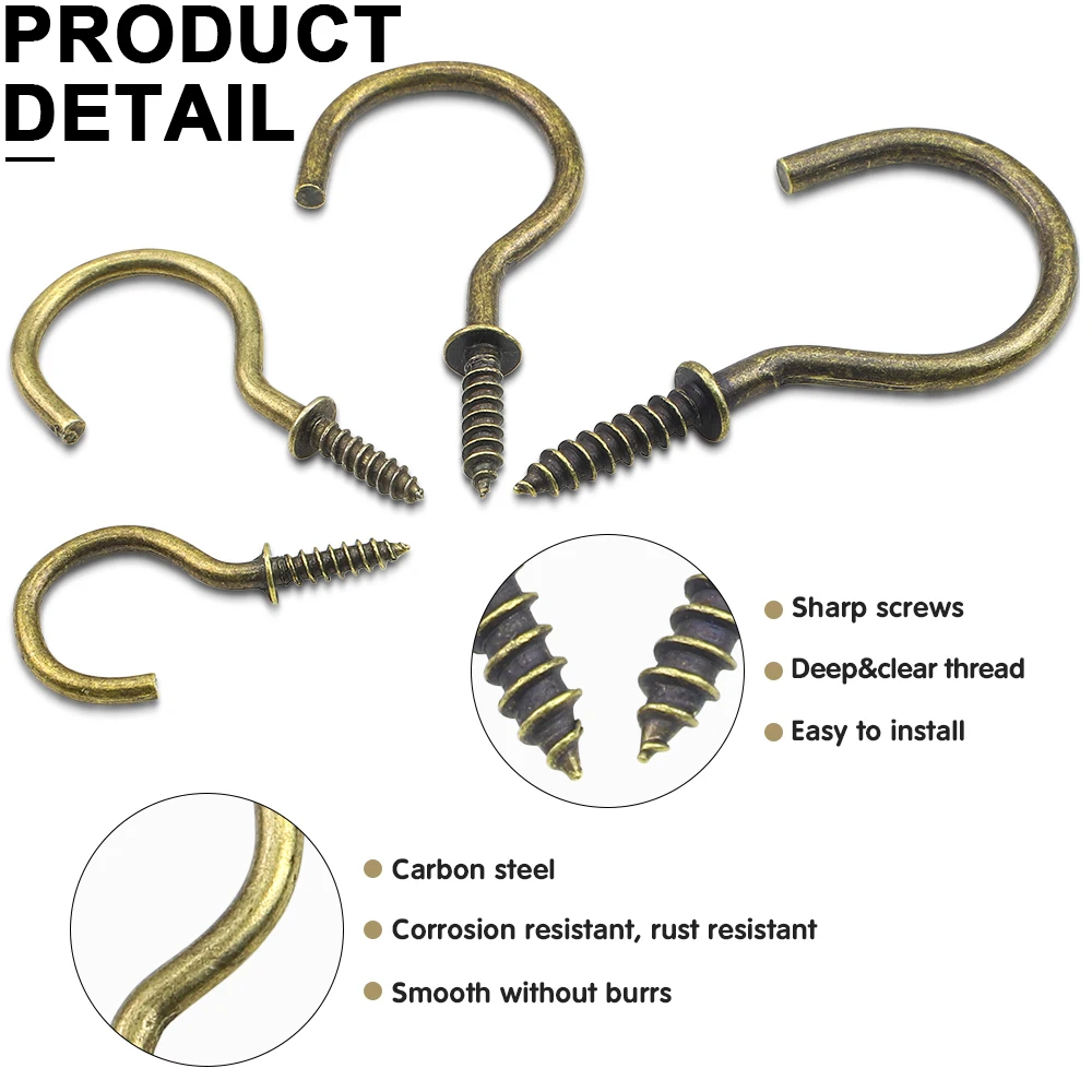 NINDEJIN Bronze Screw Hooks 1/2