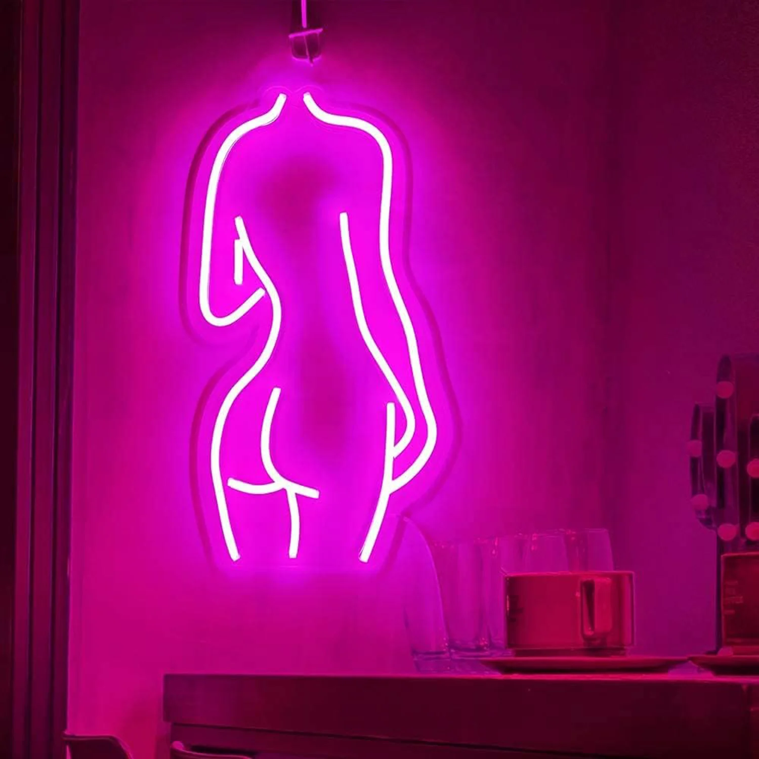 LED Neon Pink Lady Sign Dimmable On/Off Switch Zasilany przez USB Dekoracja ścienna Akrylowe światło neonowe do salonu Sypialnia Party Bar