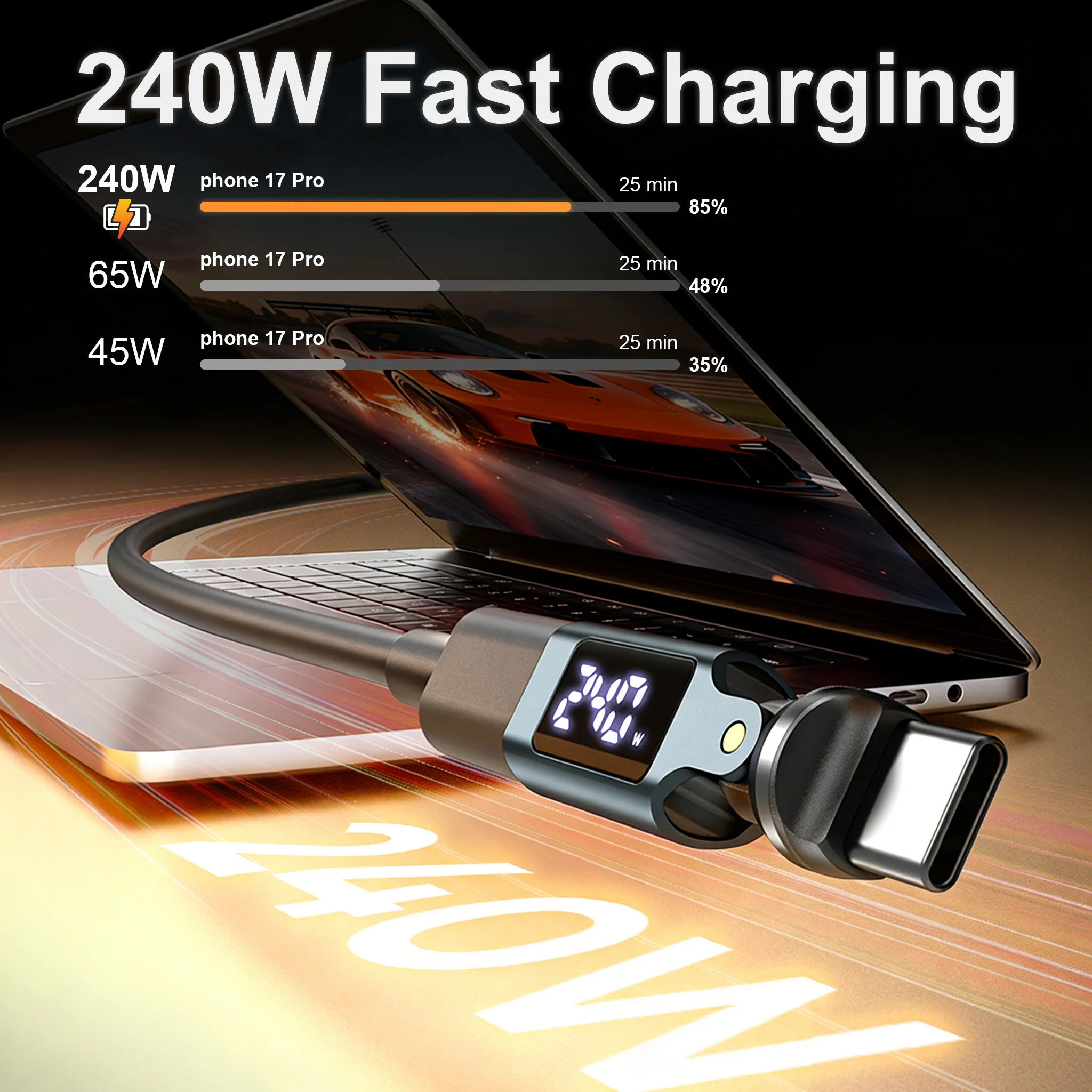 USB C Adapter PD 240W Type C Adapter Digital Display  Right Angle 540° 180° C Connector for iPhone 17 Samsung Tablet Laptop